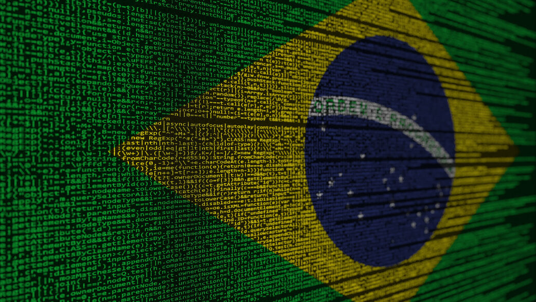 Bandeira do Brasil formada por código fonte de computador