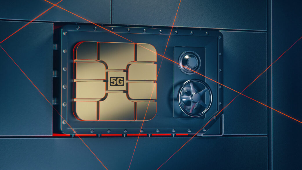Sim card 5G estilizado como um cofre